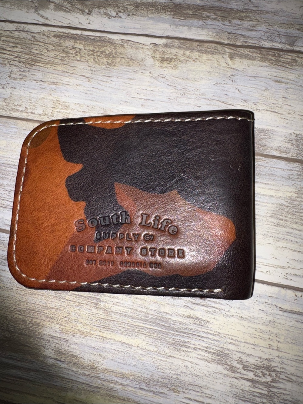 Brown Camouflage Leather Card Holder Wallet